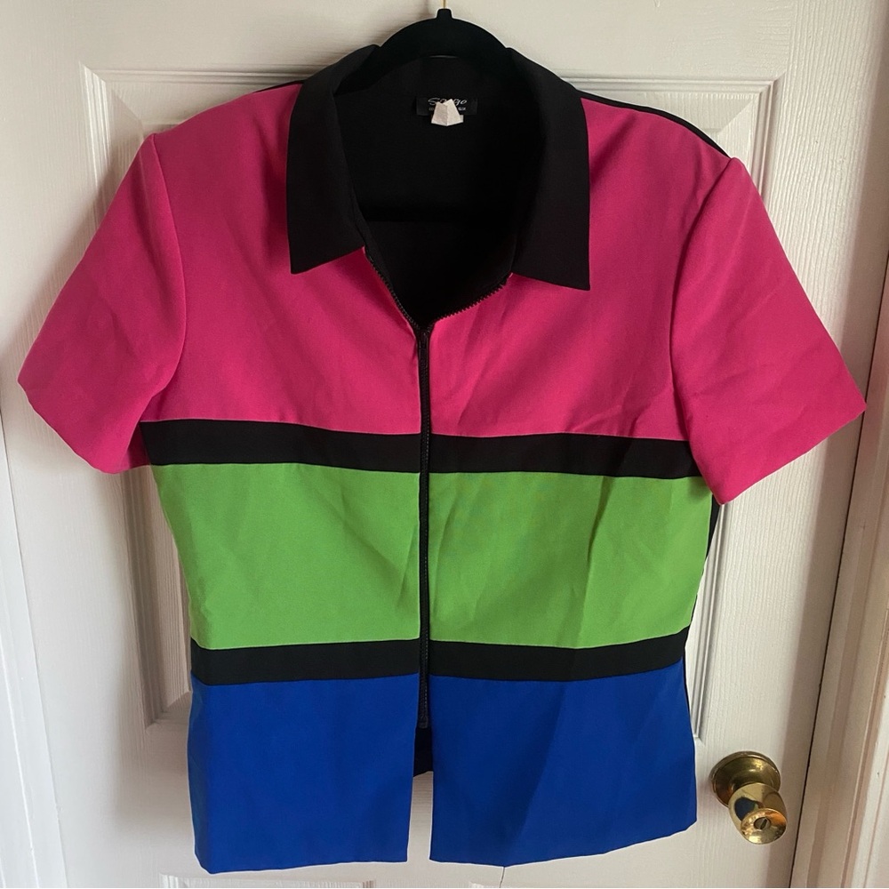 Vintage Spago 80s Colorblock Zippered Shirt